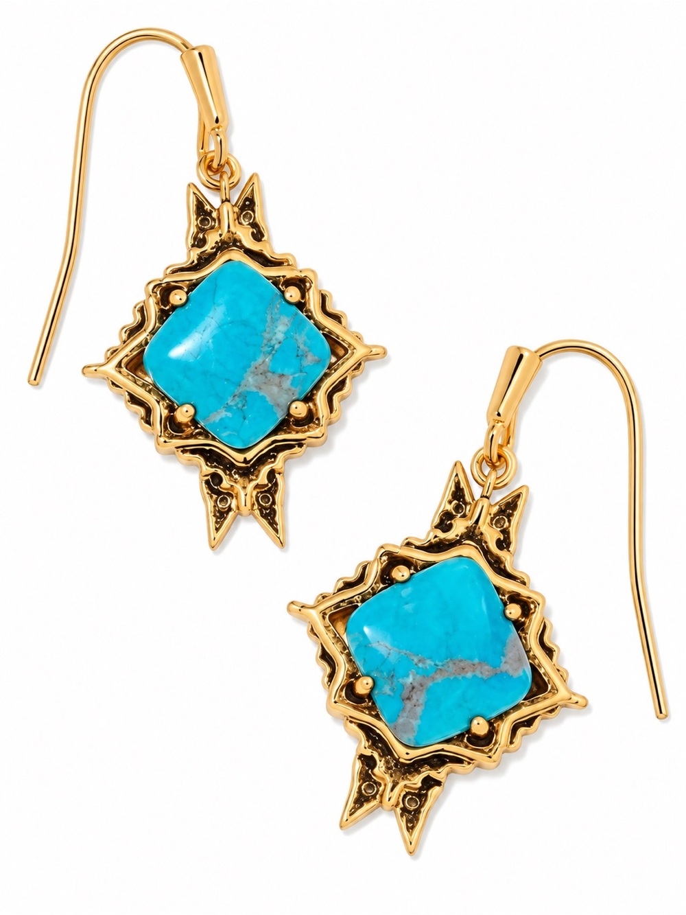 Kendra Scott CASS VINTAGE GOLD DROP EARRINGS IN VARIEGATED DARK TEAL MAGNESITE
